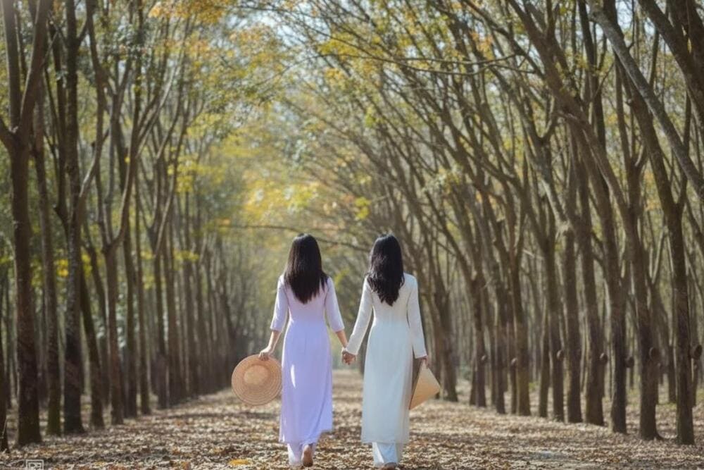 Con đường vàng rực lá rơi, điểm check-in lãng mạn vào mùa cây cao su thay lá.
